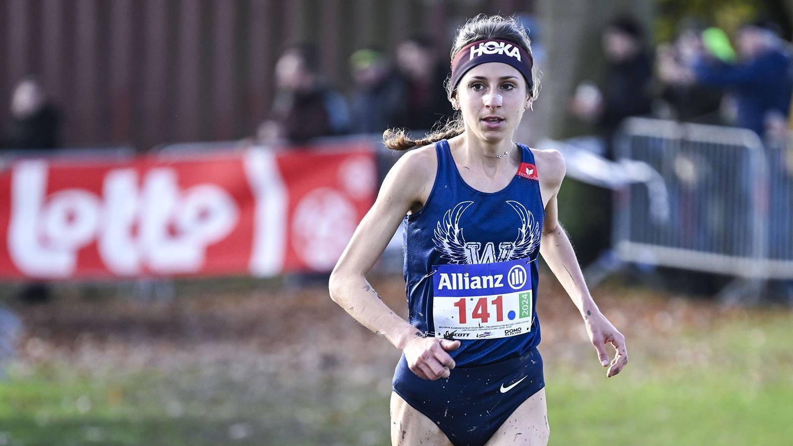 Belgian Chloe Herbiet pictured in action during the women's race at the Belgian championships cross country running, in Hulshout, Sunday 19 November 2023. BELGA PHOTO TOM GOYVAERTS